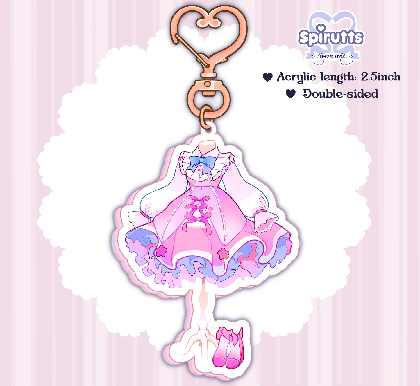 KEYCHAIN(S) - EGL Lolita dresses! - Double-sided acrylic/Heart-shaped RoseGold Chain/Charm