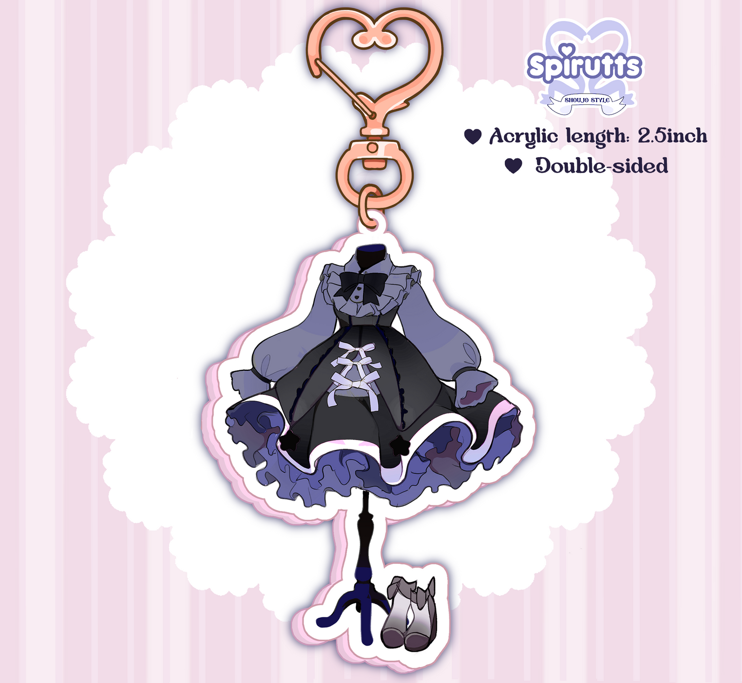 KEYCHAIN(S) - EGL Lolita dresses! - Double-sided acrylic/Heart-shaped RoseGold Chain/Charm