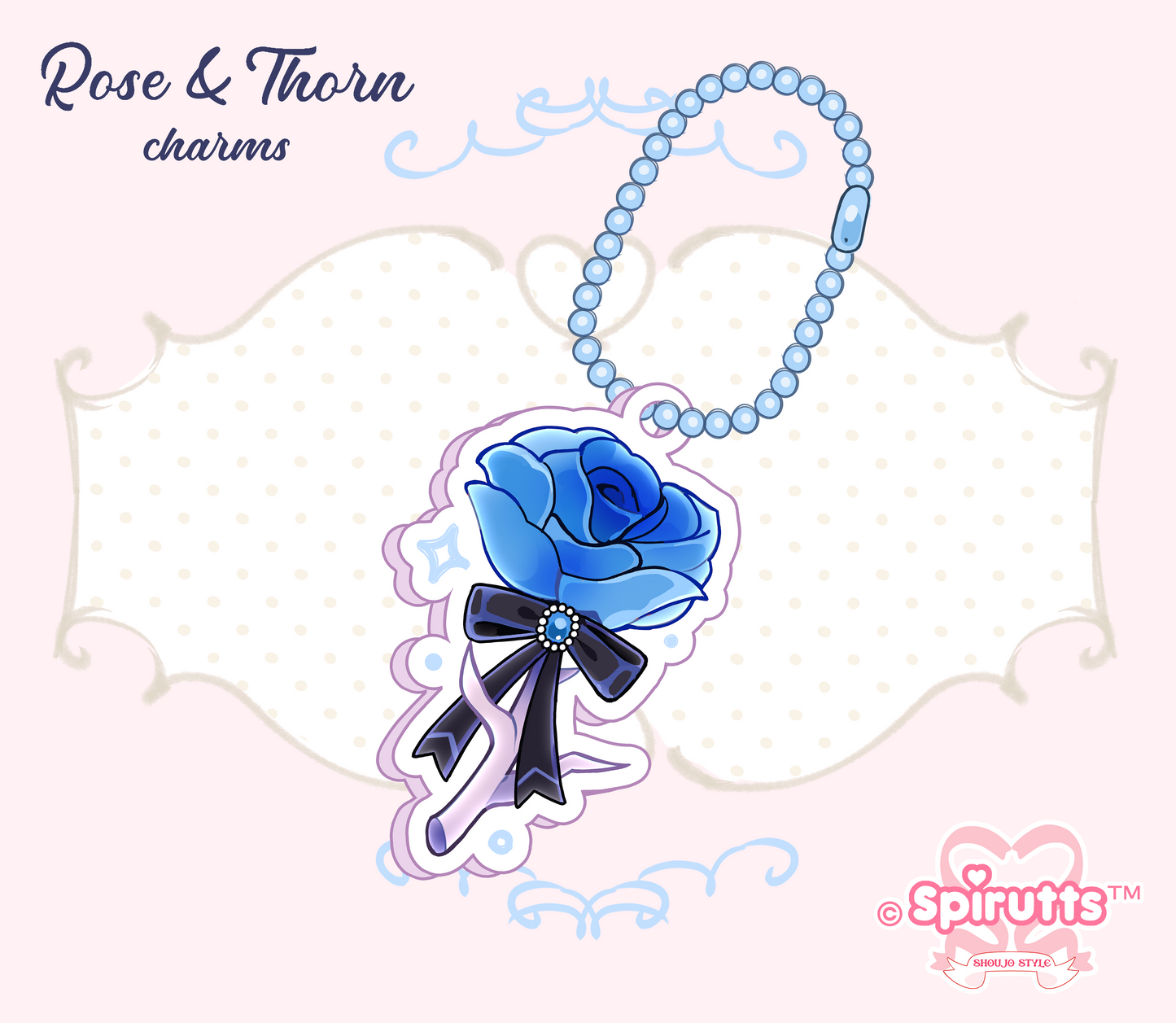 CHARMS COLLECTION - Rose & Thorn - Double-sided acrylic/ball chain-strap/bow accessory