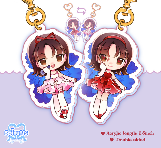 KEYCHAIN - Mima, whats real? - Double-sided acrylic/Heart Gold Clip Chain