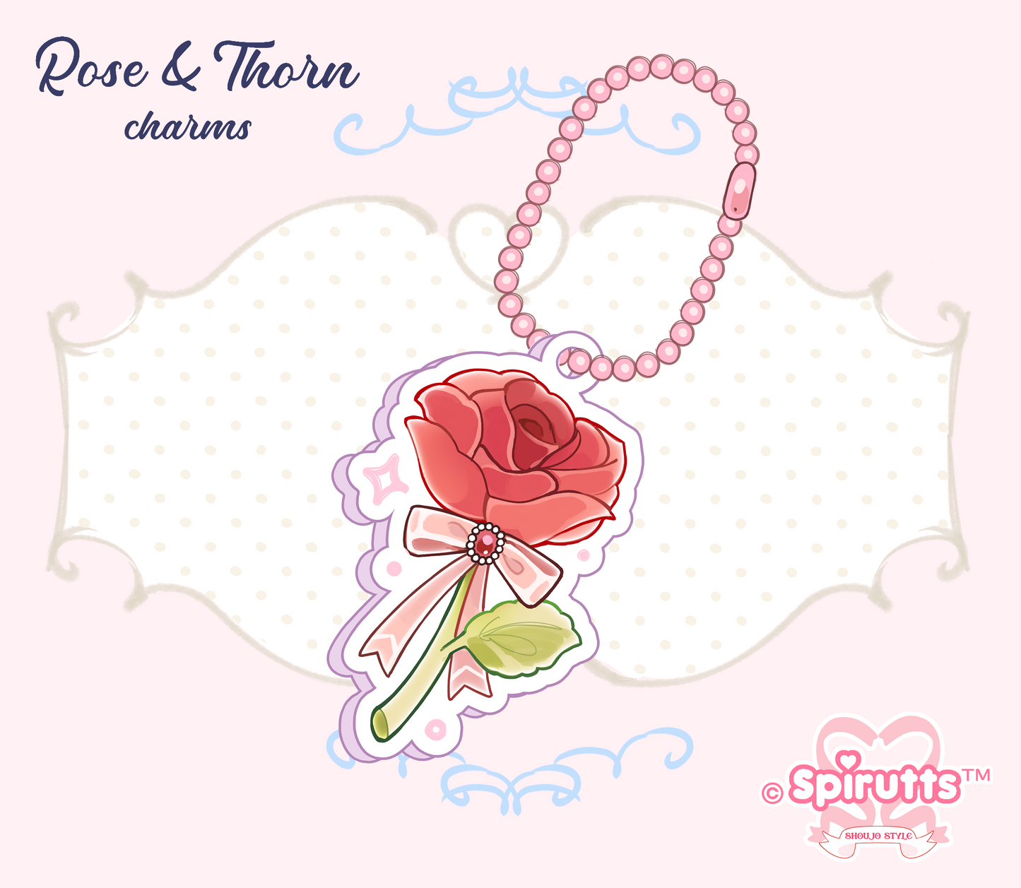 CHARMS COLLECTION - Rose & Thorn - Double-sided acrylic/ball chain-strap/bow accessory