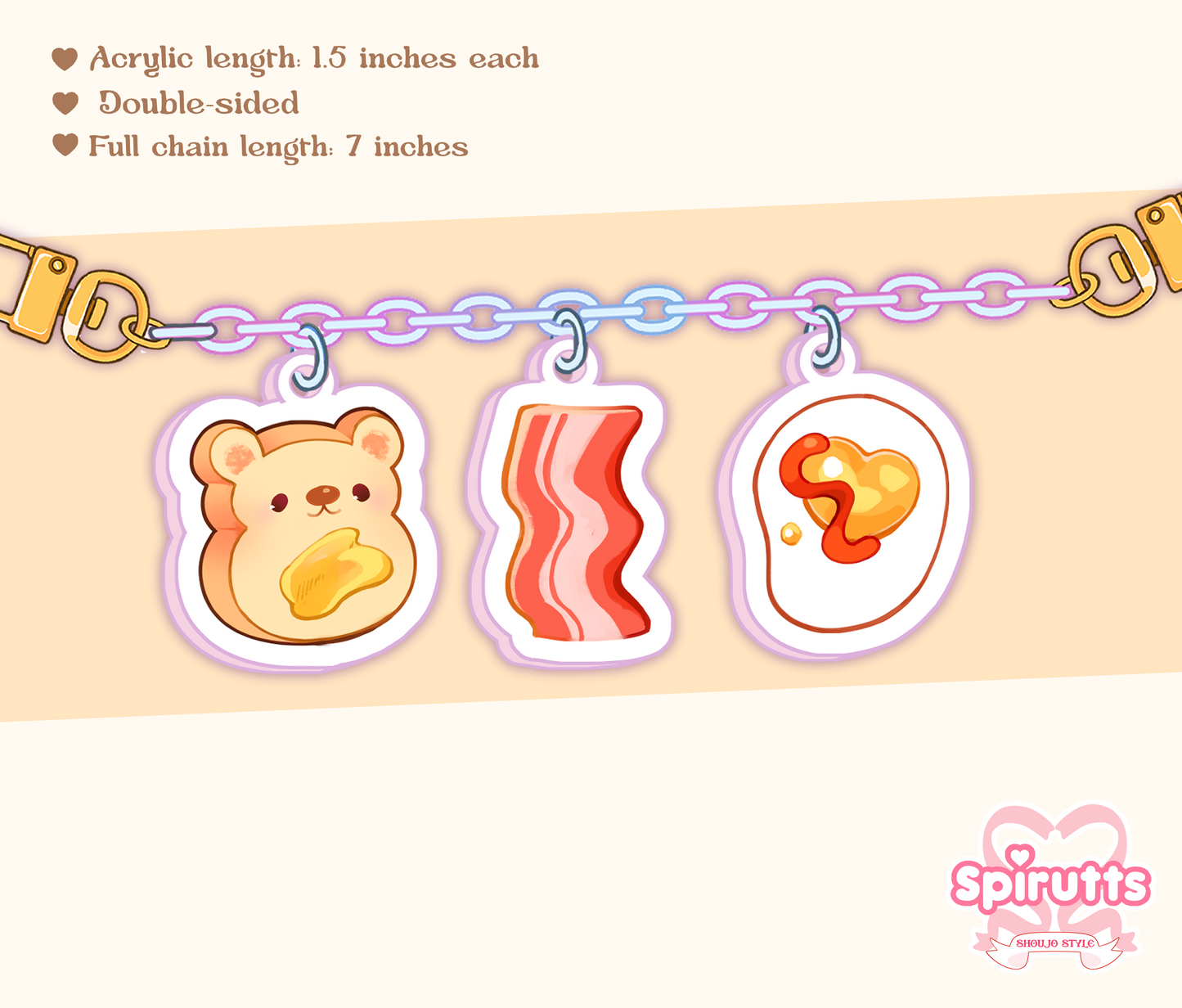 KEYCHAIN - Bear breakfast & Dessert - Double-sided acrylic/Charm Chain