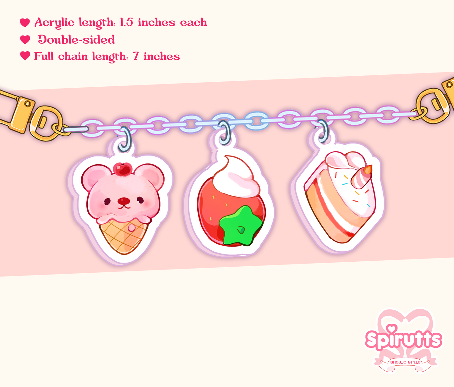 KEYCHAIN - Bear breakfast & Dessert - Double-sided acrylic/Charm Chain