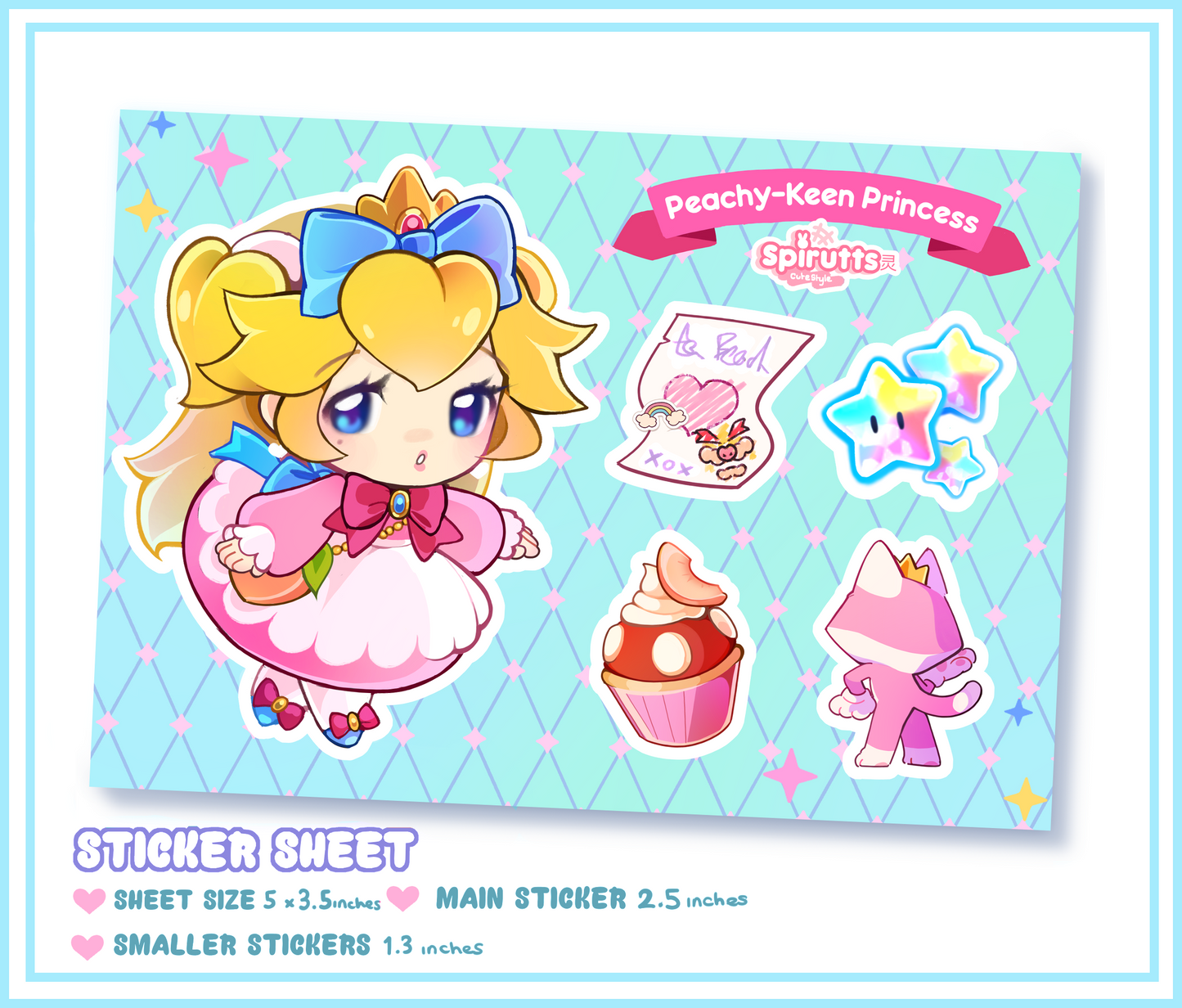 STICKER SHEET - Peachy-Keen Princess - Glossy Vinyl peelback