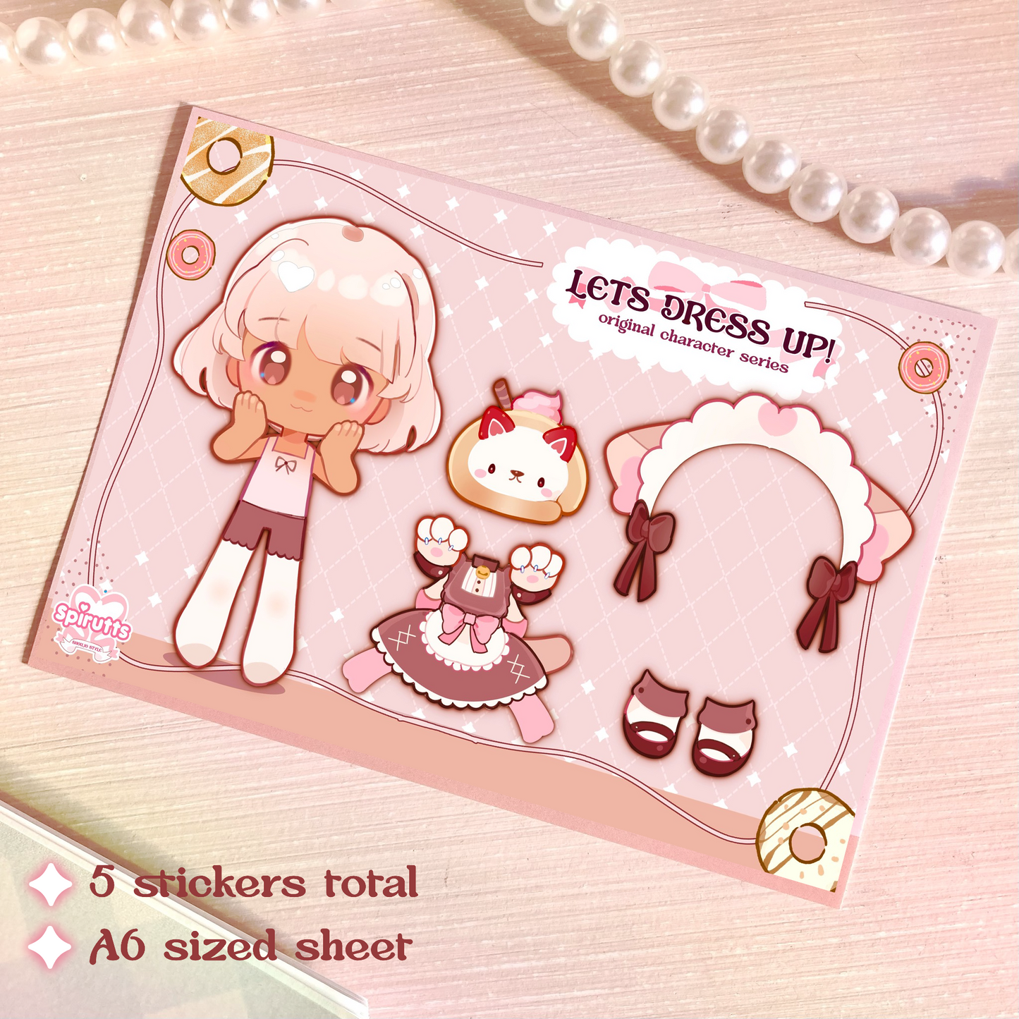 STICKER SHEET - Cafe Maid dress-up! - Glossy Vinyl peelback / 5 stickers total