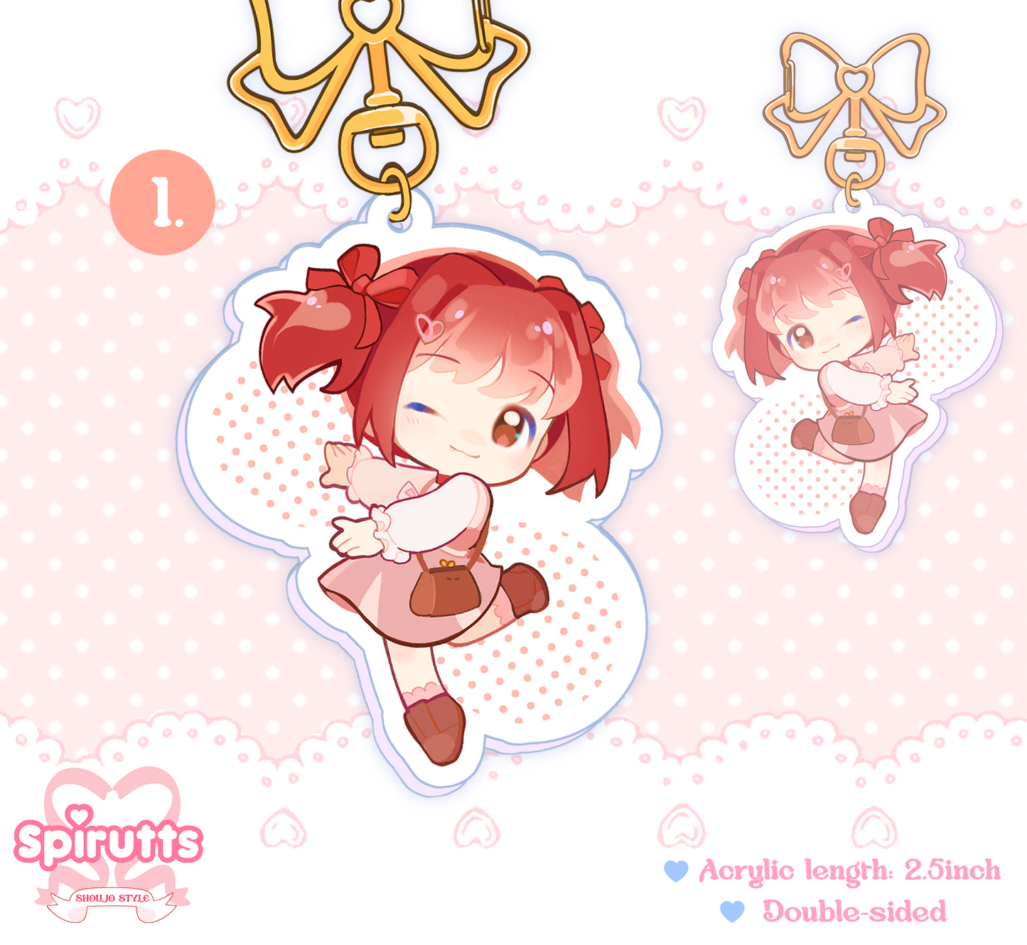 KEYCHAIN(S) - Mew girls!  - Double-sided acrylic/Bow-shaped Gold Chain/Charm