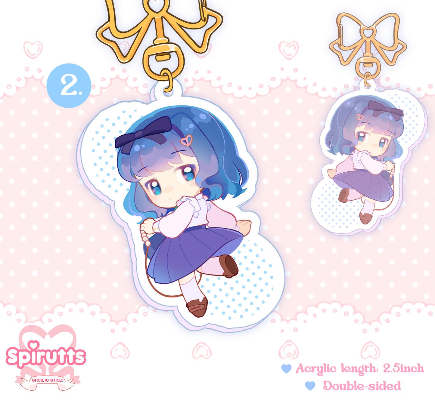 KEYCHAIN(S) - Mew girls!  - Double-sided acrylic/Bow-shaped Gold Chain/Charm