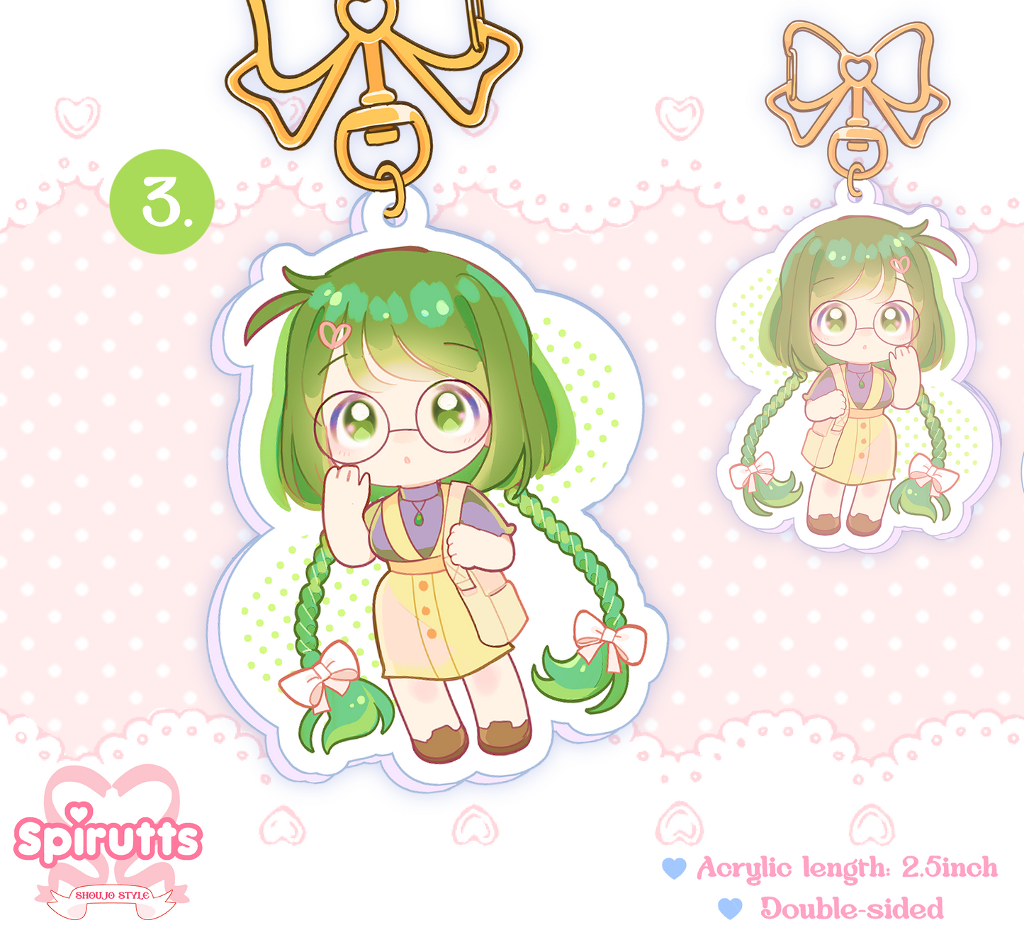 KEYCHAIN(S) - Mew girls!  - Double-sided acrylic/Bow-shaped Gold Chain/Charm