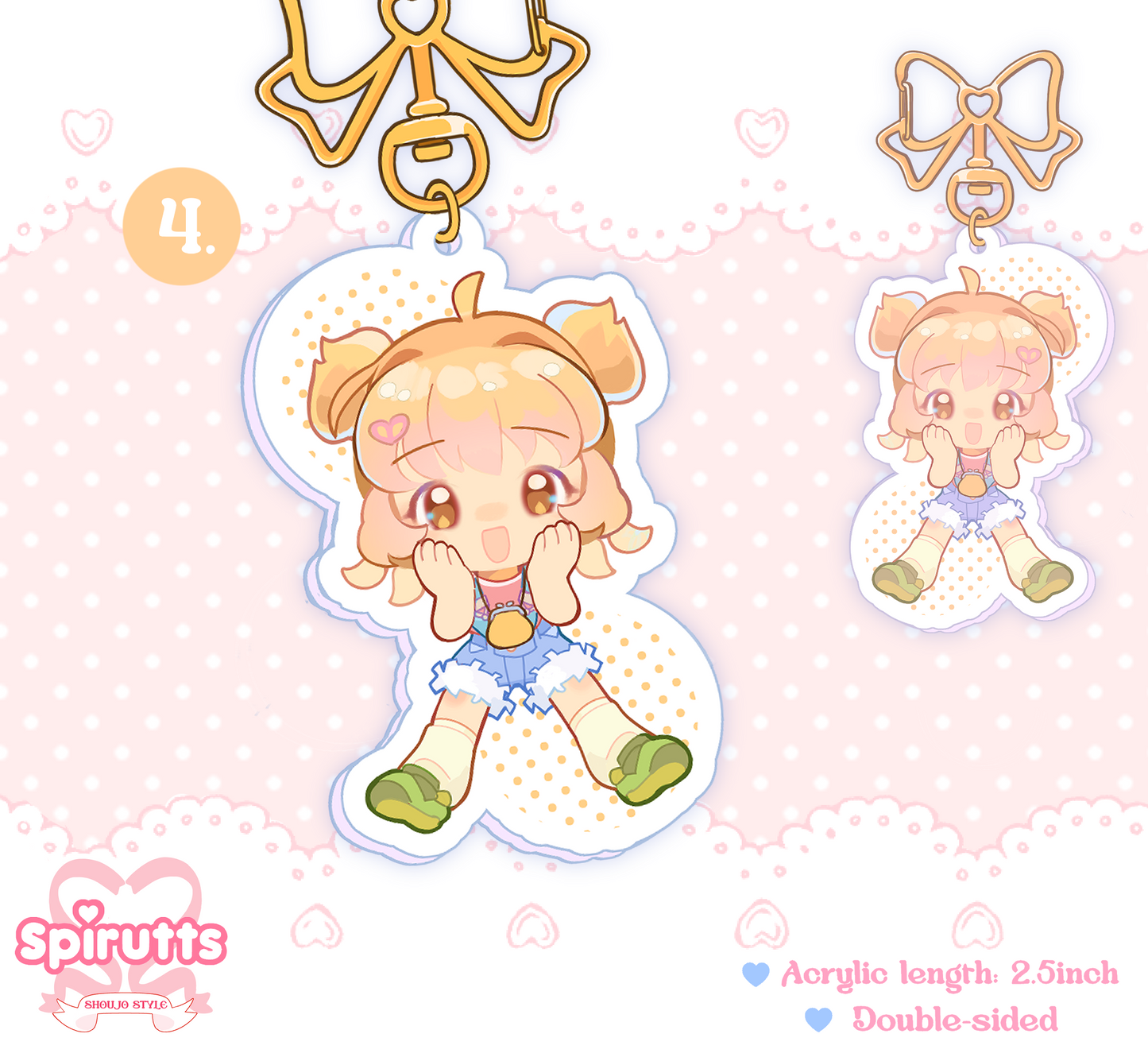 KEYCHAIN(S) - Mew girls!  - Double-sided acrylic/Bow-shaped Gold Chain/Charm