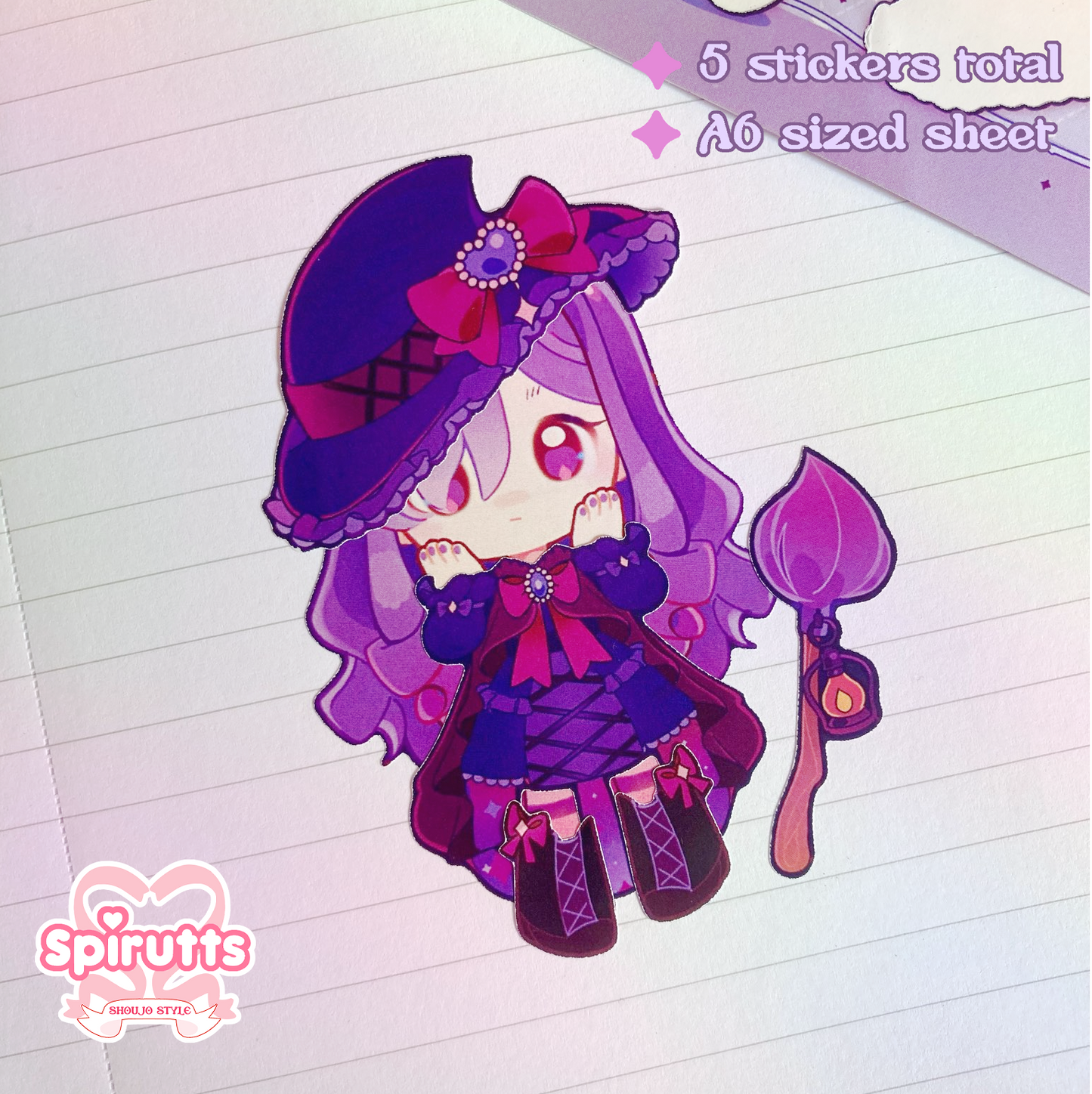 STICKER SHEET - Lolita Witch dress-up! - Glossy Vinyl peelback / 5 stickers total