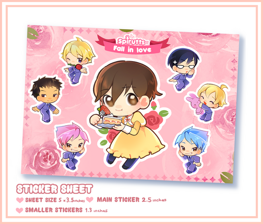 ANIME STICKER SHEET - Fall In Love~! - Glossy Vinyl peelback / 7 stickers total