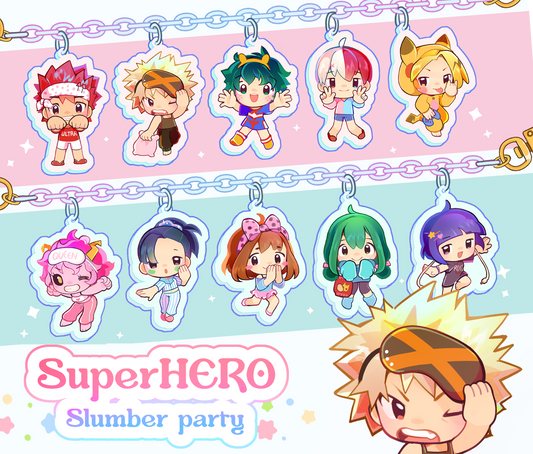 KEYCHAIN - SuperHero Slumber Party! - Double-sided acrylic/Charm Chain