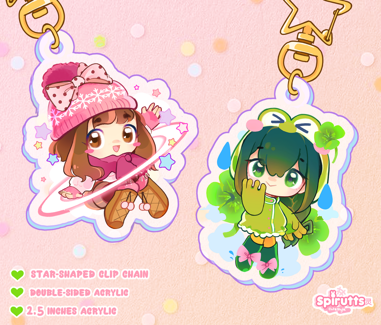 KEYCHAIN(S) - Matching superhero girls! "Don't worry Ochako, im not scared"  - Double-sided acrylic/Star-shaped Gold Chain/Charm