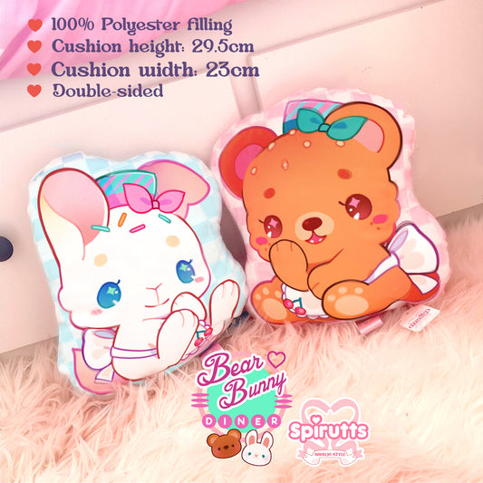 CUSHION(S) - Bear & Bunny diner~! - Soft plush fabric / 100% Poly / Double-sided