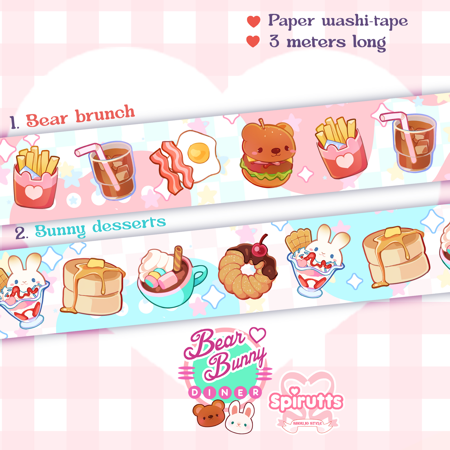 WASHI-TAPES(S) - Bear & Bunny foods~! - Paper washi-tapes / 3 meters long