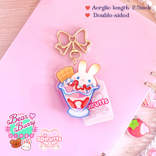 KEYCHAIN - Bunny icecream - Double-sided acrylic/Bow Gold Clip Chain