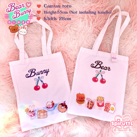 TOTE-BAG(S) - Bear & Bunny diner~! - Canvas fabric tote