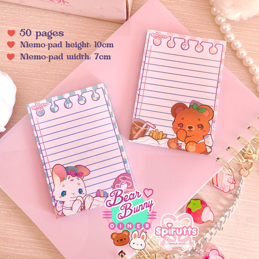 MEMO-PAD(S) - Bear & Bunny diner~! - repeating paper sheets / 50 pages