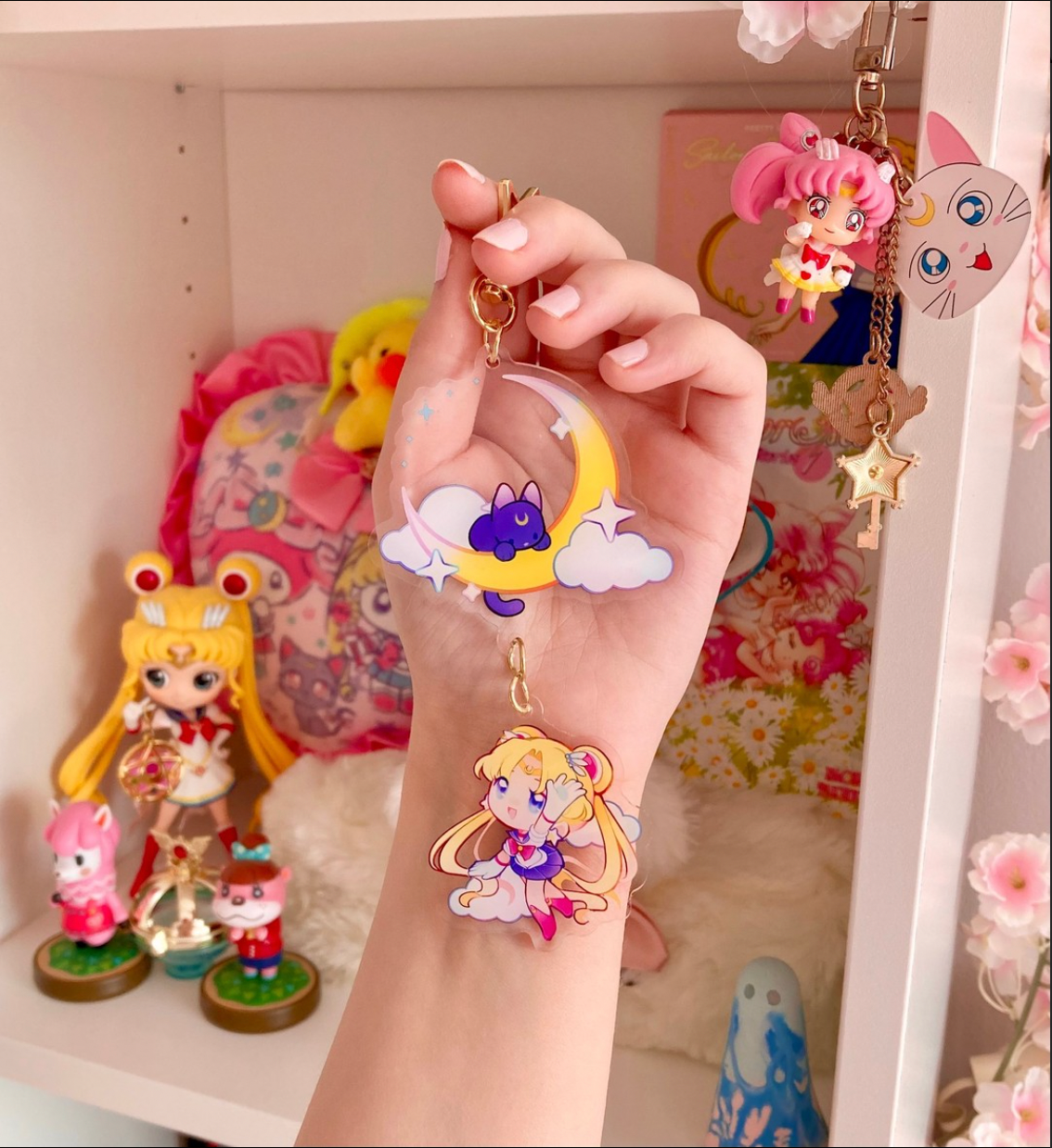 KEYCHAIN - In the name of the moon! - Double-sided acrylic/2 piece keychain/Golden star Chain