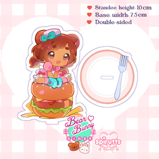 ACRYLIC FIGURE(S) - Bear & Bunny mini waitresses~! - Double-sided acrylic/Plate design base