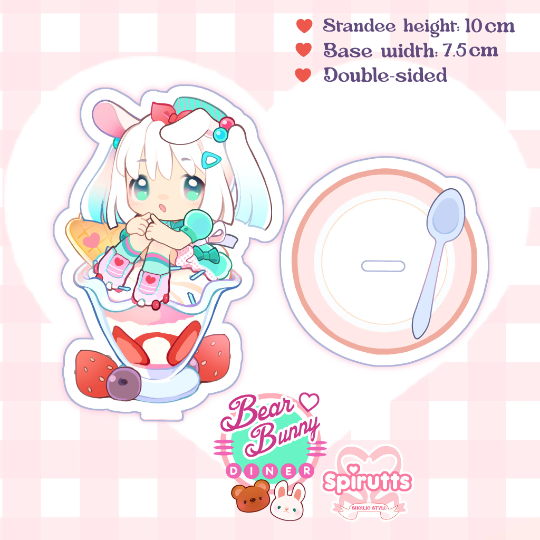 ACRYLIC FIGURE(S) - Bear & Bunny mini waitresses~! - Double-sided acrylic/Plate design base