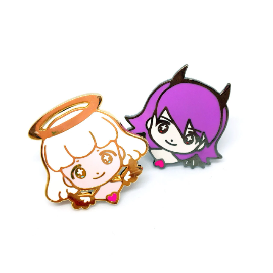 PIN(s) - Angel and Demon Girls! - Gold Plating+Black Plating/hard enamel/rubber pinback